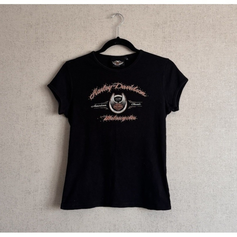 Harley Davidson Womens T Shirt size Medium Black and Gold
